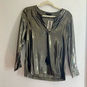 J. Crew Silk Gold Metallic Tunic Blouse NEW